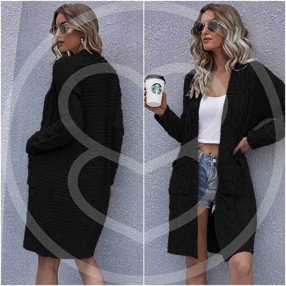 beige  chunky knit cable open long cardigan fall - Picture 3 of 6